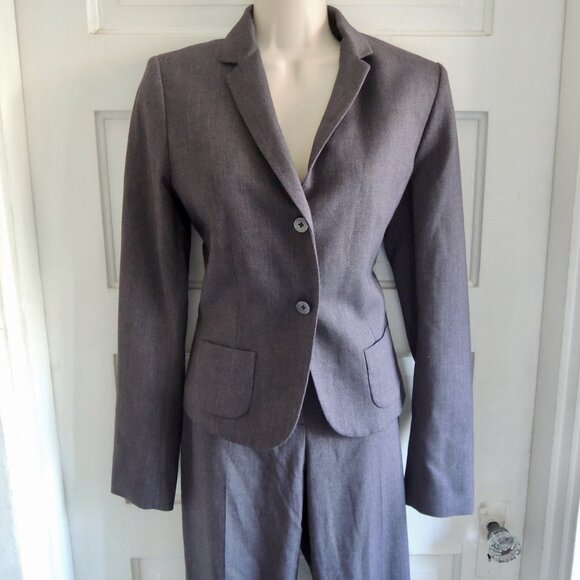 Tahari Gray Micro Herringbone Pant Suit Jkt 6 Pants 2 (Run L) - Picture 2 of 14